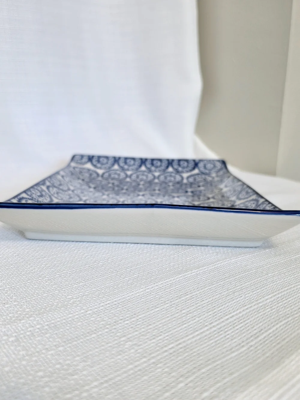Pier 1 Stoneware Tray Platter Blue White 12x8 Curved Edge Dish Vanity Dresser